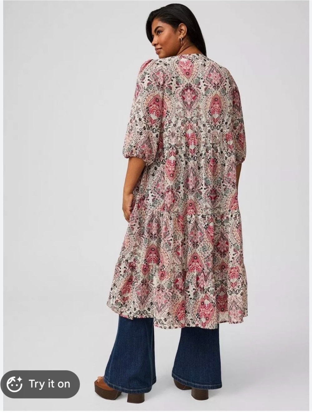 Torrid Floral Paisley Tiered maxi kimono coverup 3X